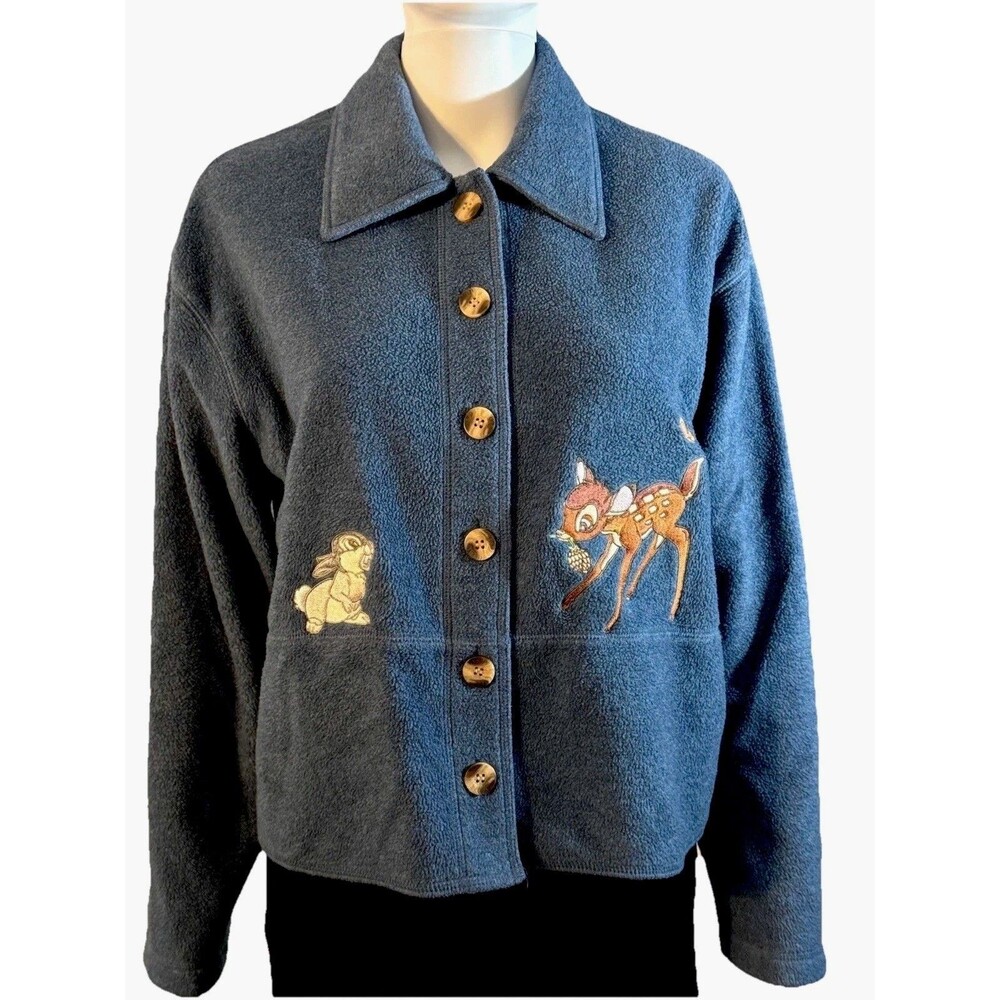 Vintage Bambi Disney Catalog Cardigan Fleece Jacket Button Embroidery SZ S